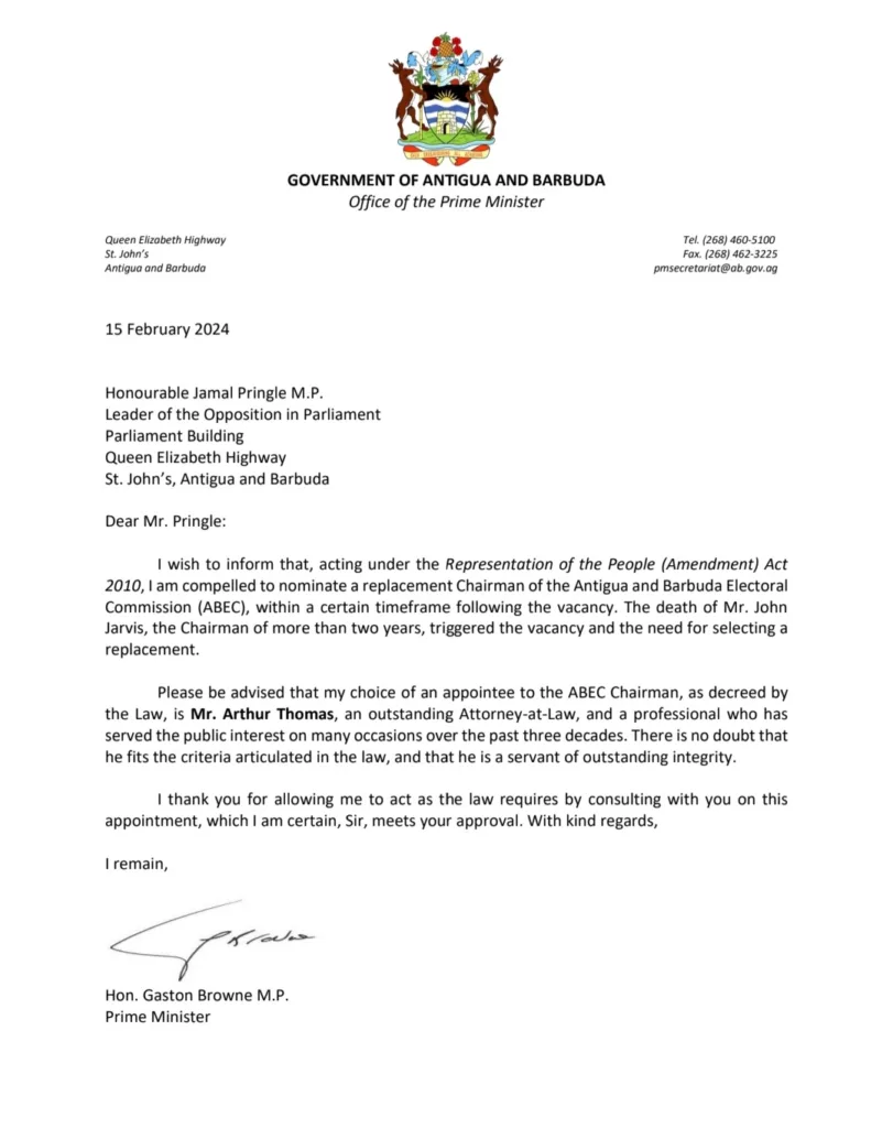 front 1 abec letter from the government to the opposition